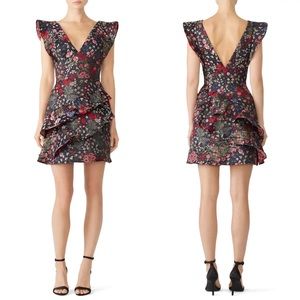 Monique Lhuillier Floral Ruffle Trim Dress Size 10